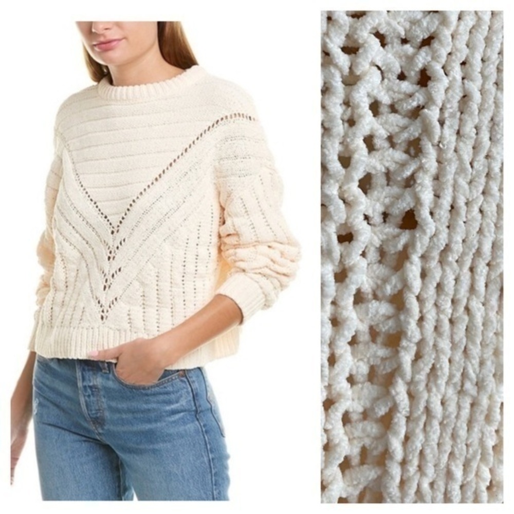 Lovers + Friends Cream Peach Chenille Moon Crop Knit Cutout Sweater XS